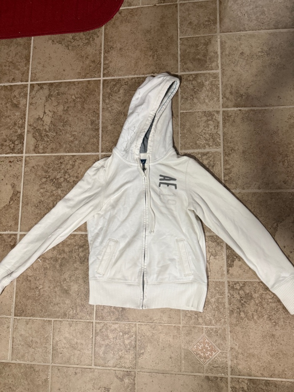 American eagle White Zip-Up Hooded Sweatshirt with AE Accent